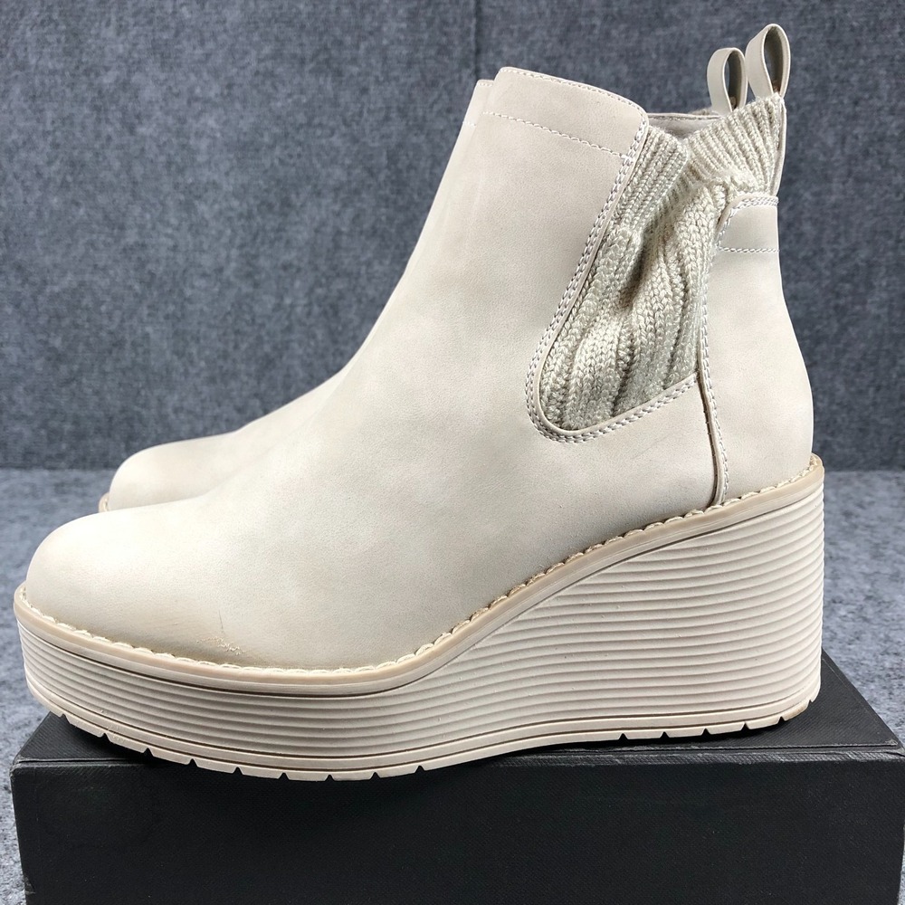 Steve Madden Wedge Booties Women's 9 Ivory Faux Leather Paisley Zip Up Boots - Picture 5 of 14